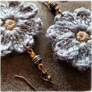 handmade daisy doll crochet earrings
